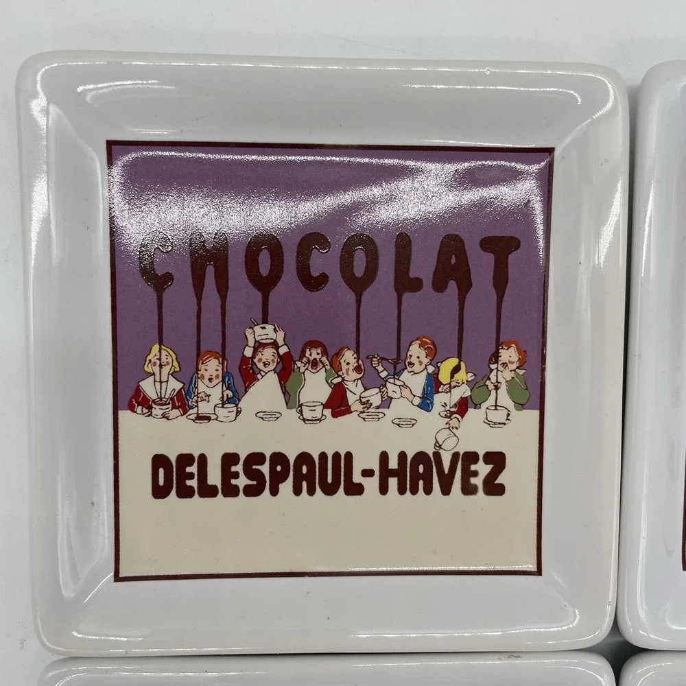 Pottery Barn CHOCOLAT Delespaul-Havez Art Square Coasters Nouveau 4 Cork Back